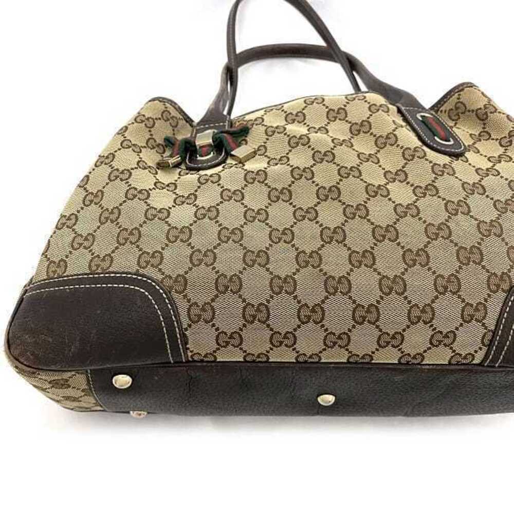 Gucci Shoulder Tote Rion Leather Princy GG Beige Logo Canvas Bag Brown - Picture 5 of 10